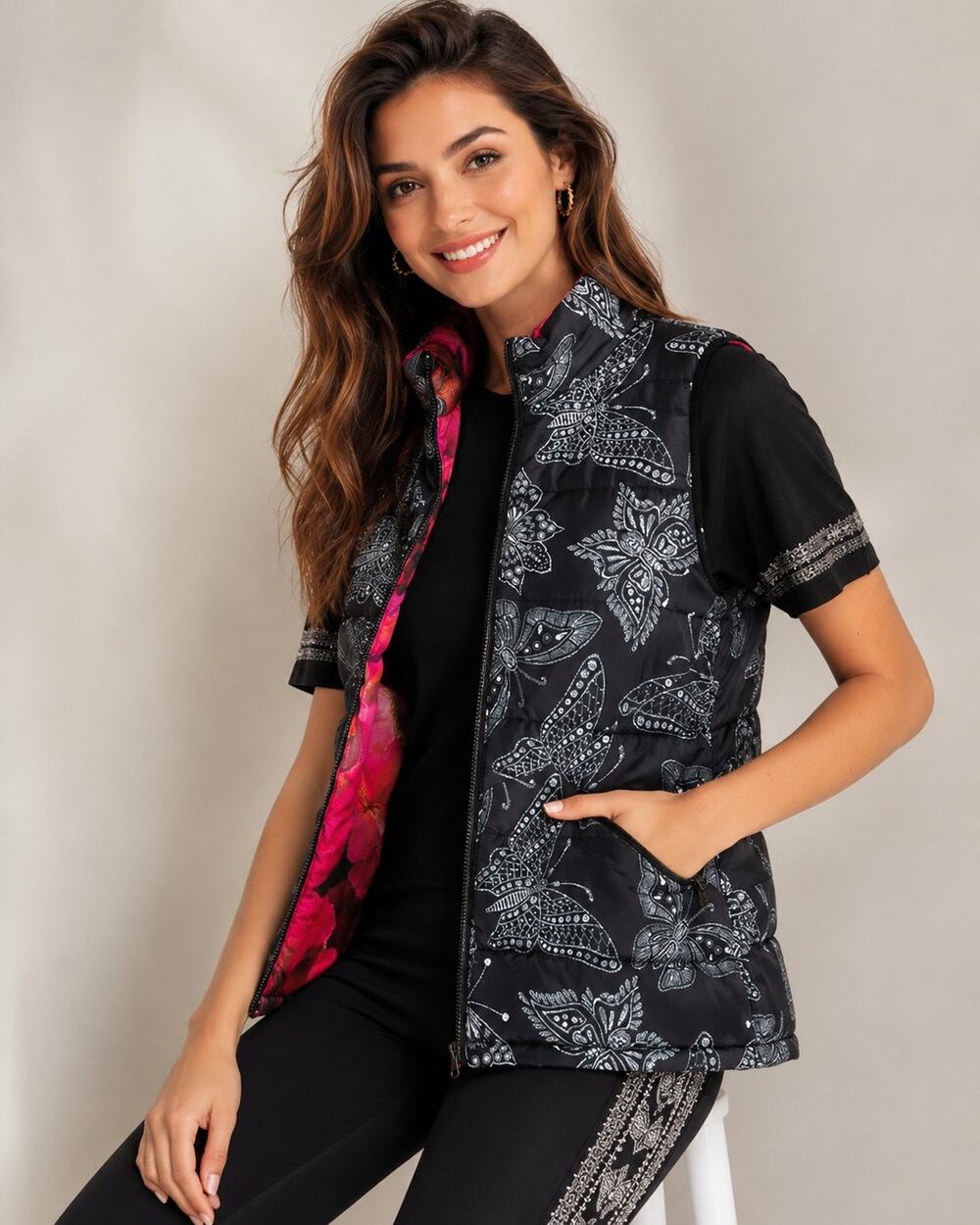 Johnny Was Braemar Reversible Puffer Women's Floral Bloom Vest XL NWT  $328 MSRP